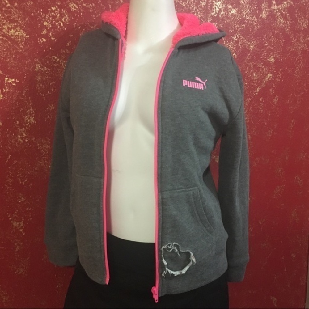 PUMA Distressed Fleece Zipper Glitter Hoodie M